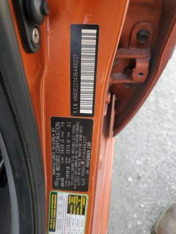 KNADE223496448237 - 2009 KIA RIO BASE ORANGE photo 12