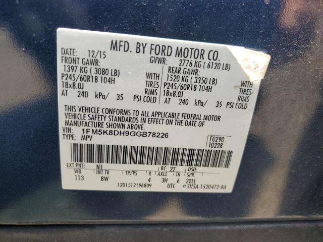 1FM5K8DH9GGB78226 - 2016 FORD EXPLORER XLT Mavi foto 13