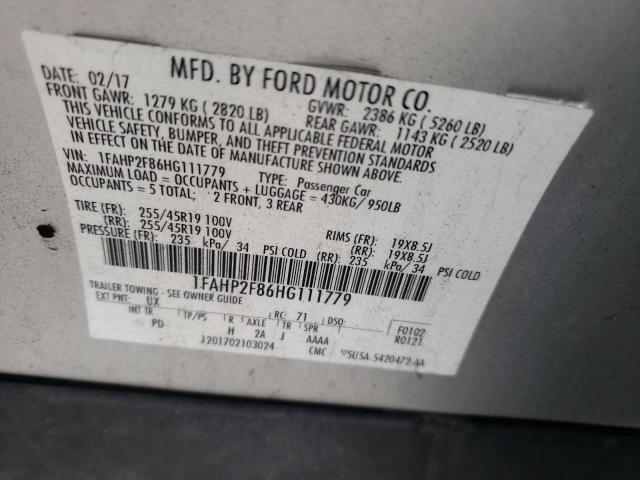 1FAHP2F86HG111779 - 2017 FORD TAURUS LIMITED SILVER photo 12