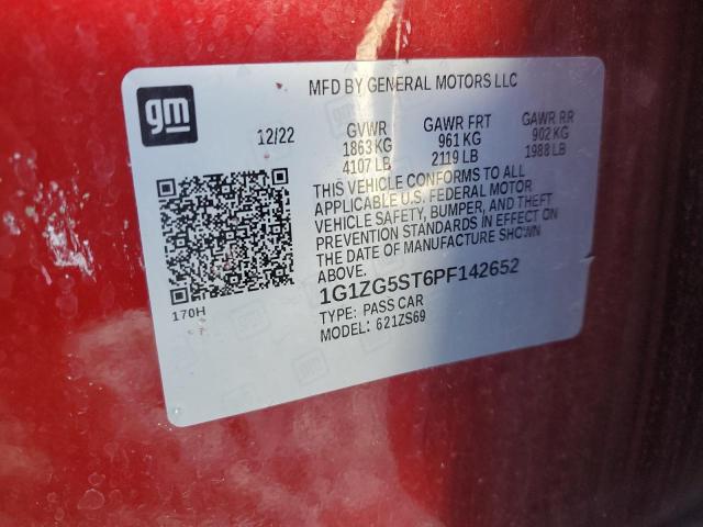 1G1ZG5ST6PF142652 - 2023 CHEVROLET MALIBU RS 勃艮第红 照片 12