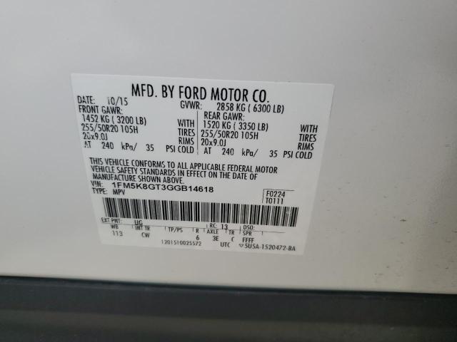 1FM5K8GT3GGB14618 - 2016 FORD EXPLORER SPORT WHITE photo 13