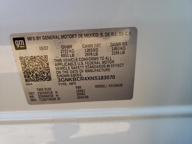 3GNKBCR4XNS183070 - 2022 CHEVROLET BLAZER 2LT WHITE photo 13