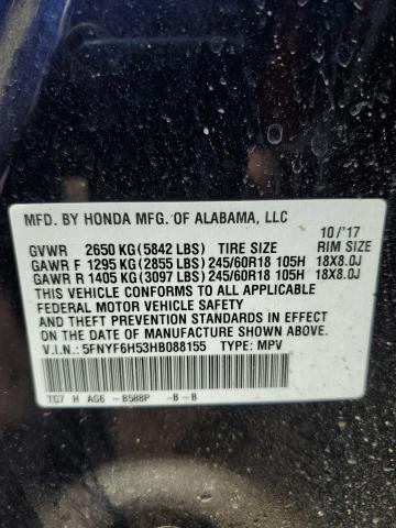 5FNYF6H53HB088155 - 2017 HONDA PILOT EXL BLUE photo 13