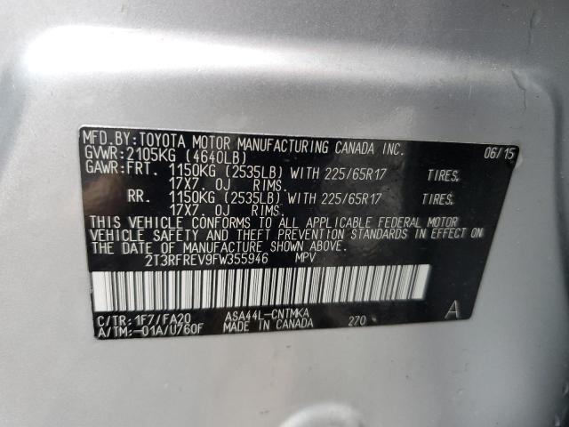 2T3RFREV9FW355946 - 2015 TOYOTA RAV4 XLE SILVER photo 13