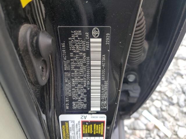 4T1BK3DB6BU376936 - 2011 TOYOTA AVALON BASE BLACK photo 12