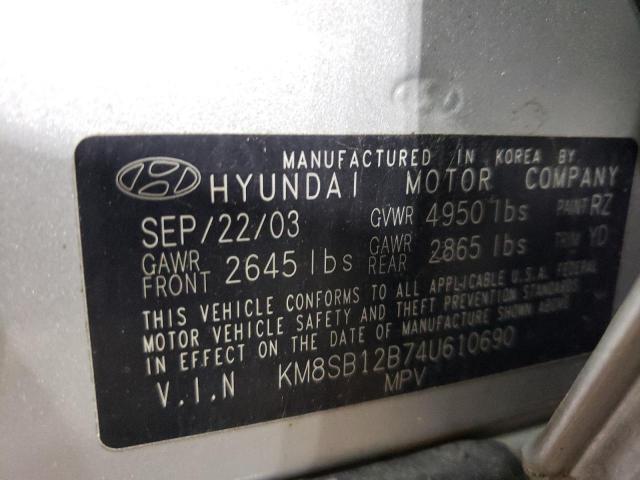 KM8SB12B74U610690 - 2004 HYUNDAI SANTA FE GL SILVER photo 13