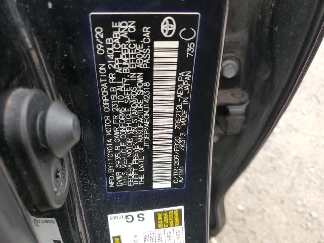 JTDEPMAE0MJ142318 - 2021 TOYOTA COROLLA LE BLACK photo 12