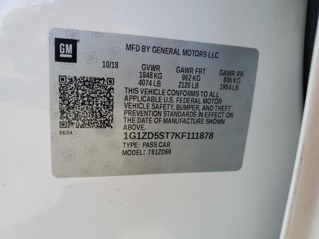 1G1ZD5ST7KF111878 - 2019 CHEVROLET MALIBU LT WHITE photo 12