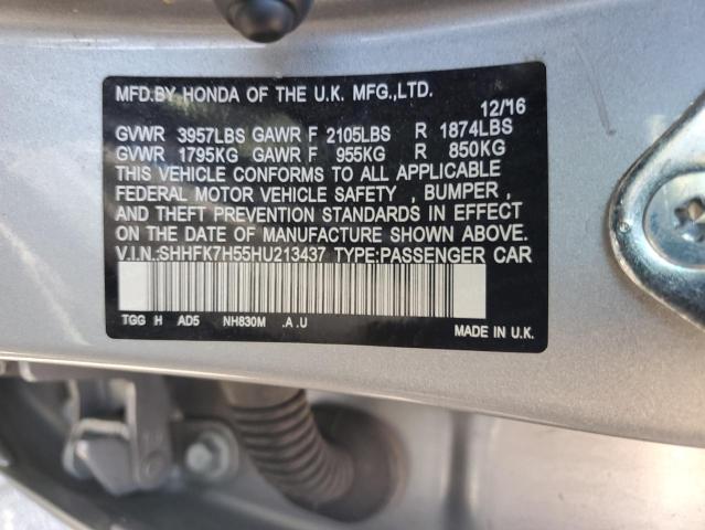 SHHFK7H55HU213437 - 2017 HONDA CIVIC EX SILVER photo 12