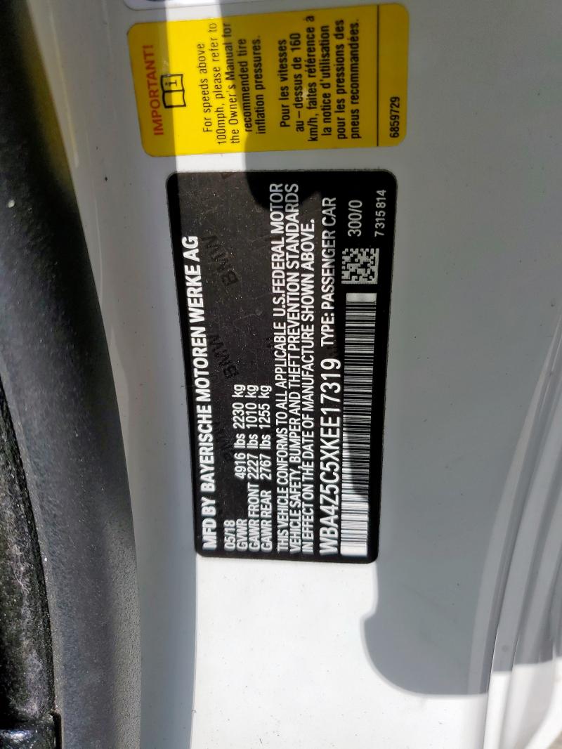 WBA4Z5C5XKEE17319 - 2019 BMW 440I WHITE photo 12