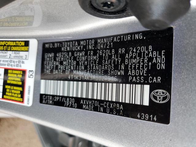 4T1K31AK3MU027516 - 2021 TOYOTA CAMRY XSE SILVER photo 12