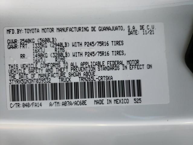 3TYRX5GN3NT039532 - 2022 TOYOTA TACOMA ACCESS CAB თეთრი ფოტო 10