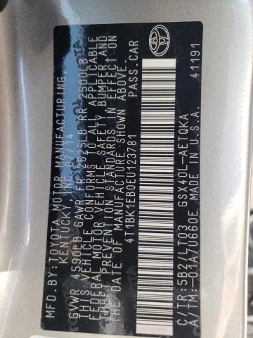 4T1BK1EB0EU123781 - 2014 TOYOTA AVALON BASE 银色 照片 13