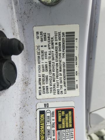 JHMFA362X9S013257 - 2009 HONDA CIVIC HYBRID WHITE photo 13