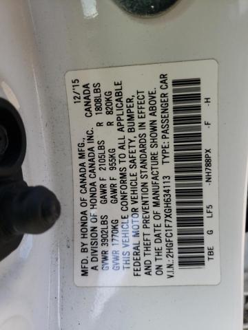 2HGFC1F7XGH634113 - 2016 HONDA CIVIC EXL 白色 照片 12