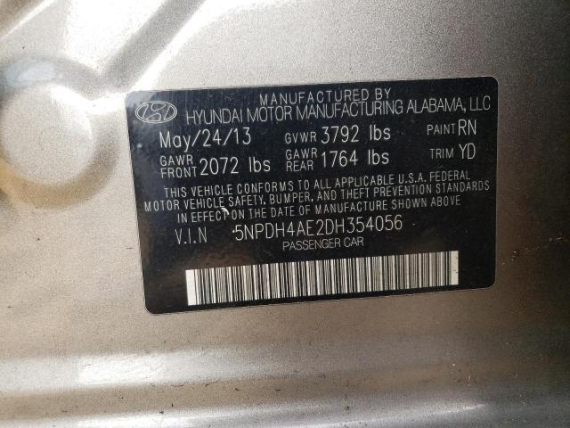 5NPDH4AE2DH354056 - 2013 HYUNDAI ELANTRA GLS GRAY photo 10