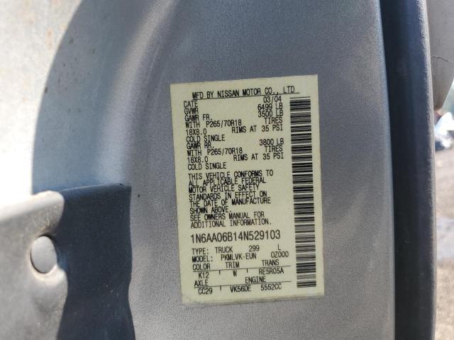 1N6AA06B14N529103 - 2004 NISSAN TITAN XE SILVER photo 12