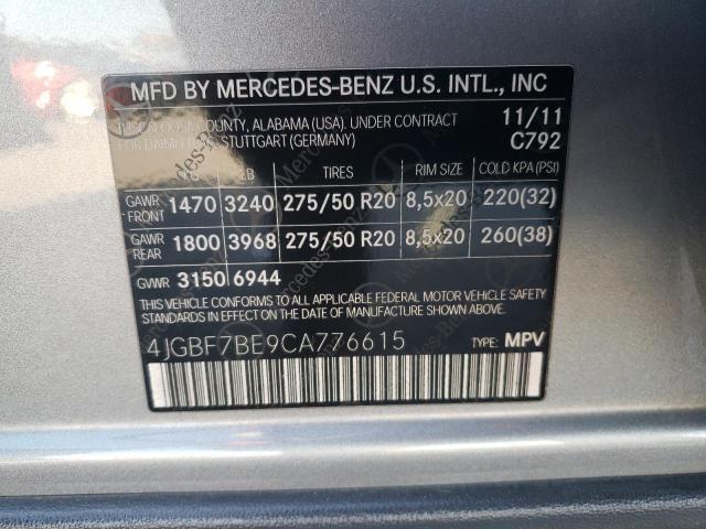 4JGBF7BE9CA776615 - 2012 MERCEDES-BENZ GL450 450 4MATIC SILVER photo 13