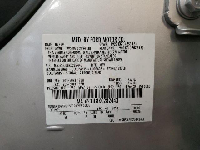 MAJ6S3JL8KC282443 - 2019 FORD ECOSPORT SES SILVER photo 12