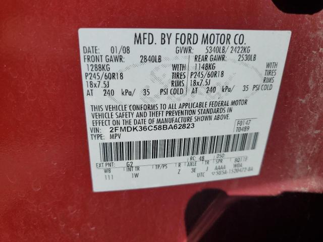 2FMDK36C58BA62823 - 2008 FORD EDGE SE RED photo 13