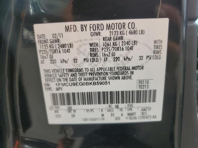 1FMCU9EG0BKB59051 - 2011 FORD ESCAPE LIMITED 黑色 照片 13