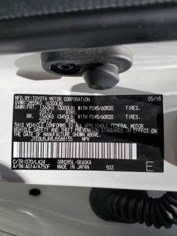 JTEBU5JR8J5588155 - 2018 TOYOTA 4RUNNER SR5/SR5 PREMIUM WHITE photo 13