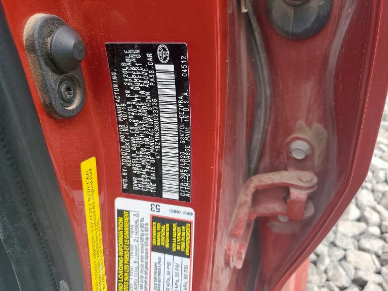 4T1BZ1HK9KU023326 - 2019 TOYOTA CAMRY XSE Կարմիր լուսանկար 13