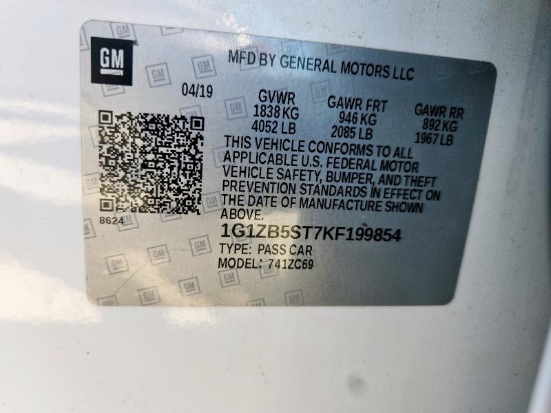 1G1ZB5ST7KF199854 - 2019 CHEVROLET MALIBU LS Beyaz fotoğraf 12