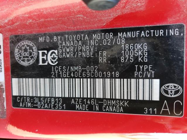 2T1GE40E69C001918 - 2009 TOYOTA COROLLA MA XRS RED photo 14