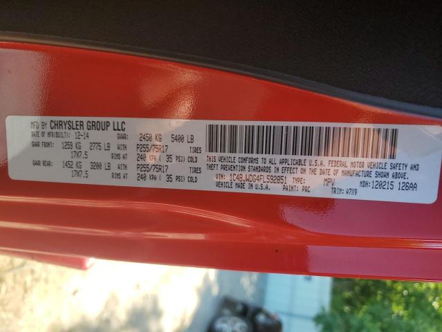 1C4BJWDG4FL592851 - 2015 JEEP WRANGLER U SPORT Կարմիր լուսանկար 13