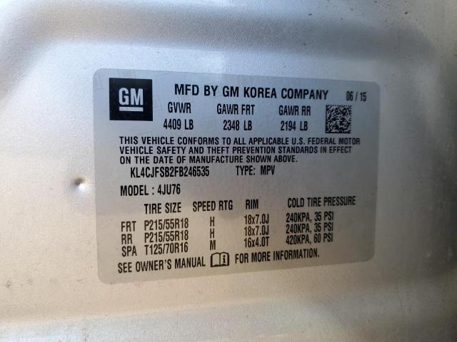 KL4CJFSB2FB246535 - 2015 BUICK ENCORE CONVENIENCE SILVER photo 13