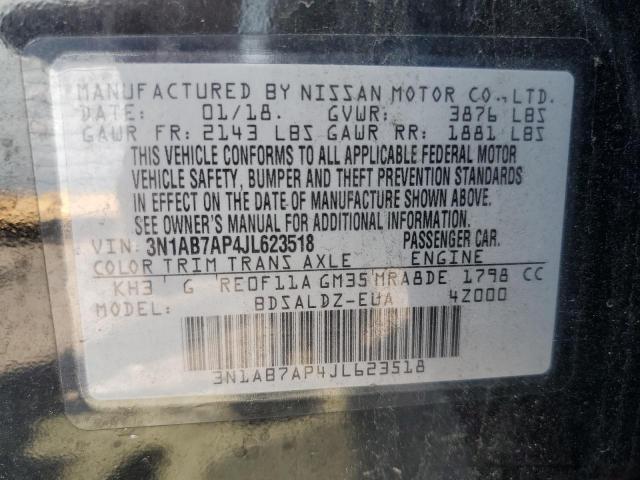 3N1AB7AP4JL623518 - 2018 NISSAN SENTRA S შავი ფოტო 12