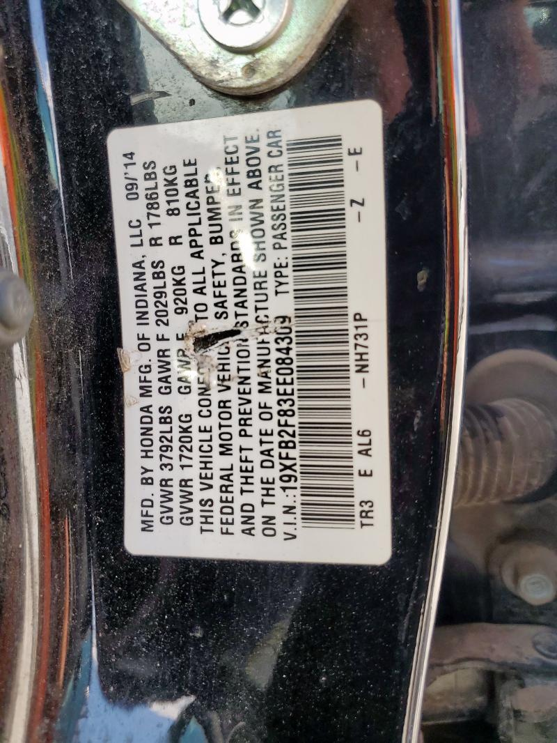 19XFB2F83EE084309 - 2014 HONDA CIVIC EX BLACK photo 12