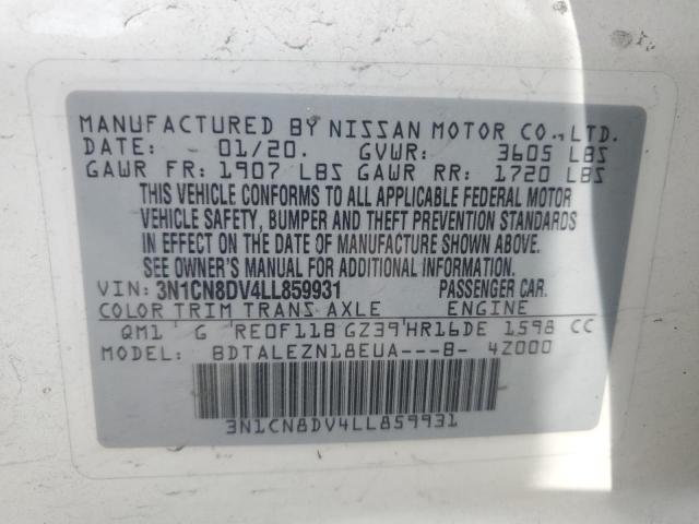 3N1CN8DV4LL859931 - 2020 NISSAN VERSA S WHITE photo 13