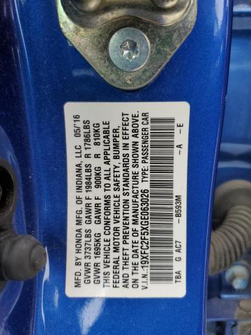 19XFC2F5XGE063026 - 2016 HONDA CIVIC LX Կապույտ լուսանկար 12