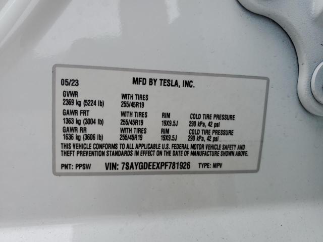 7SAYGDEEXPF781926 - 2023 TESLA MODEL Y WHITE photo 13