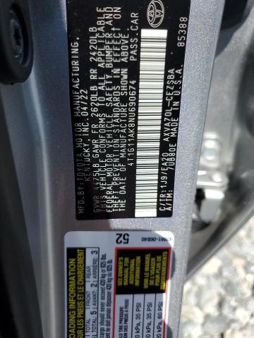 4T1G11AK8NU690674 - 2022 TOYOTA CAMRY SE ვერცხლისფერი ფოტო 12