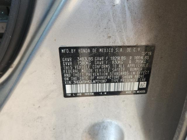 3HGGK5H42LM701087 - 2020 HONDA FIT LX GRAY photo 12