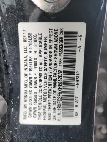 19XFC2F5XHE082032 - 2017 HONDA CIVIC LX BLACK photo 12