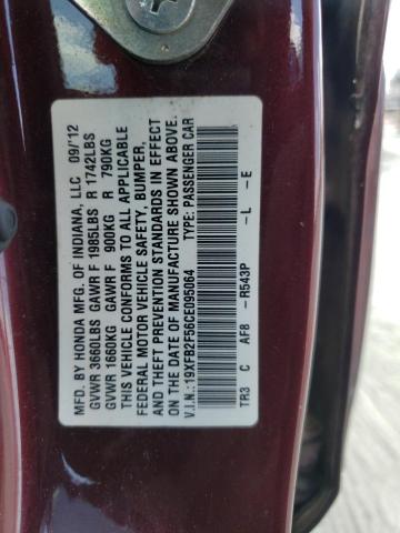 19XFB2F56CE095064 - 2012 HONDA CIVIC LX ბურგუნდია ფოტო 12