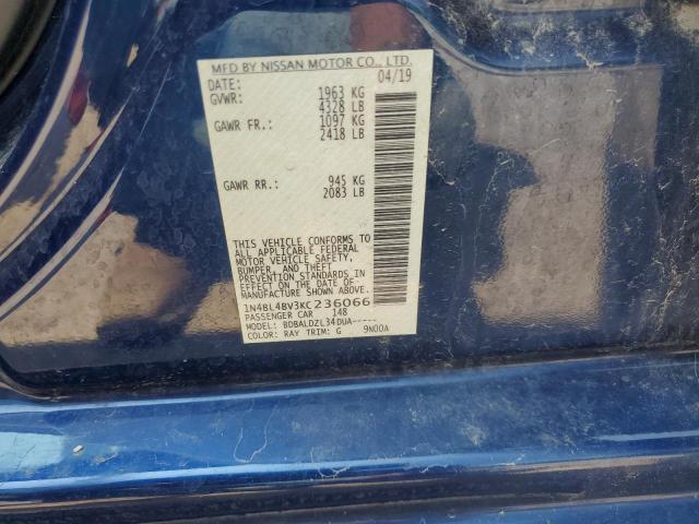 1N4BL4BV3KC236066 - 2019 NISSAN ALTIMA S 蓝色 照片 12