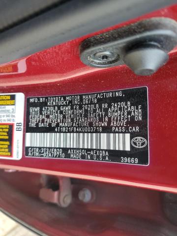 4T1B21FB4KU003718 - 2019 TOYOTA AVALON XLE BURGUNDY photo 13