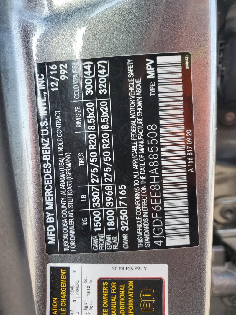 4JGDF6EE8HA885508 - 2017 MERCEDES-BENZ GLS 450 4MATIC GRAY photo 13