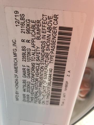 1HGCV1F36LA044140 - 2020 HONDA ACCORD SPORT WHITE photo 12