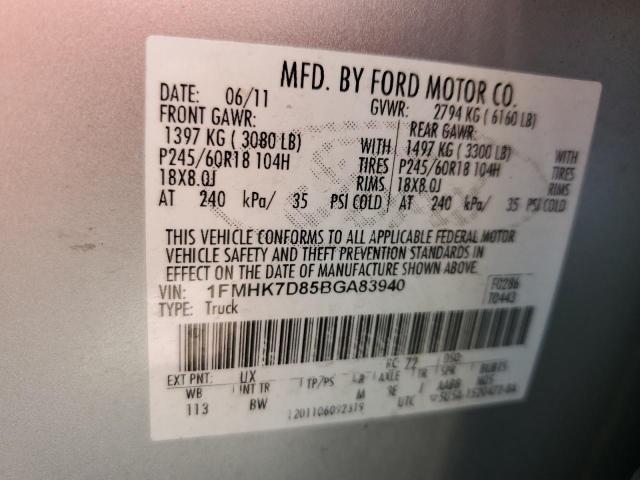 1FMHK7D85BGA83940 - 2011 FORD EXPLORER XLT SILVER photo 13