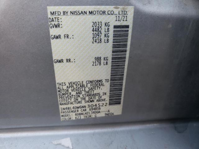 1N4BL4DW6NN304522 - 2022 NISSAN ALTIMA SV SILVER photo 12