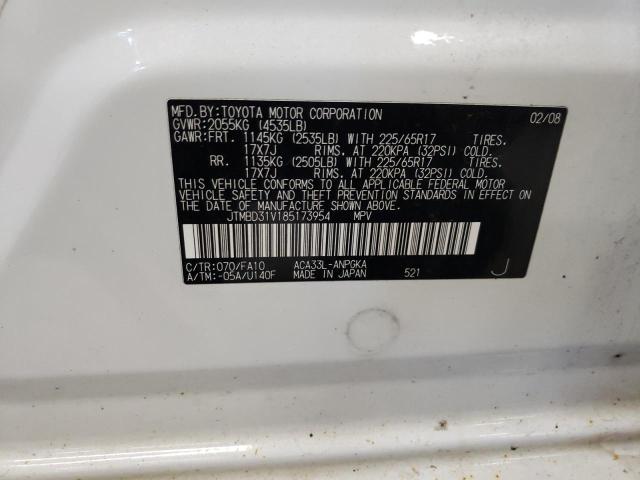 JTMBD31V185173954 - 2008 TOYOTA RAV4 LIMITED WHITE photo 13