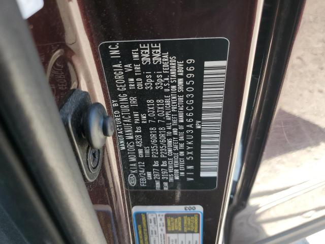 5XYKU3A66CG305969 - 2012 KIA SORENTO EX BURGUNDY photo 12