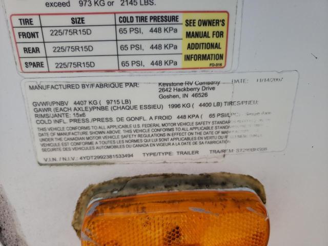 4YDT2992381533494 - 2008 KEYSTONE SPRINTER WHITE photo 10