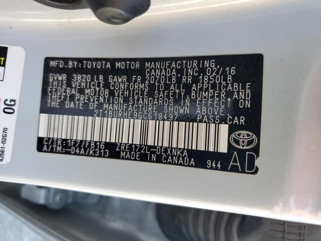 2T1BURHE9GC618497 - 2016 TOYOTA COROLLA L 银色 照片 13